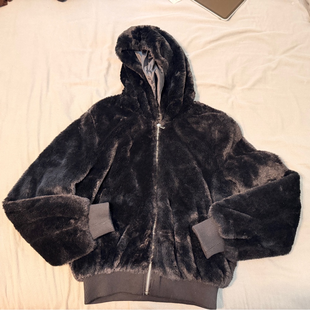 Black Faux Fur Hoodie Jacket
